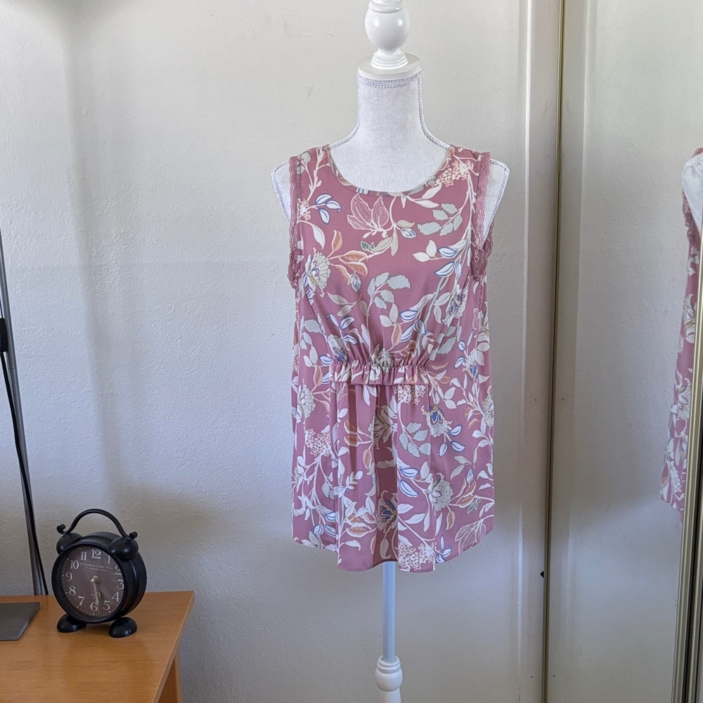 LC Lauren Conrad Floral Blouse - Pink and White